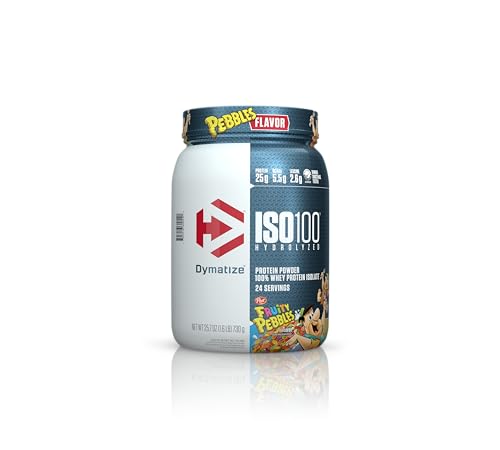 Dymatize x Fruity Pebbles ISO100 Whey Protein Powder Isolate, 25g of Protein, 20 Servings, 5.5g BCAAs, 120 Cal., Gluten Free, 1g Fat, 1g Sugar, 2g Carb