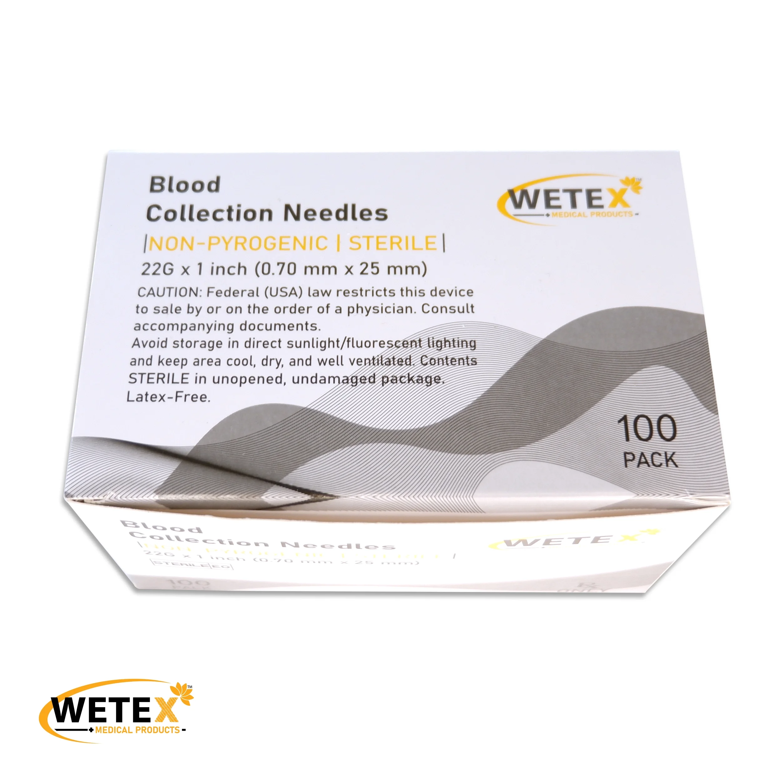 Wetex 1000pcs Blood Collection Pen Type, 22 Gauge x 1 inch, Exp 07/2027