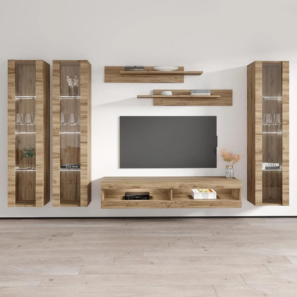 Meble Furniture Fly CD2 34TV Wall Mounted Floating Modern Entertainment Center Oak