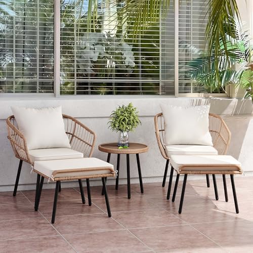 YITAHOME 3 Piece Bistro Set Outdoor with Thick Cushions&Table All-Weather Wicker Patio Furniture Set with Armrest Rattan Conversation Set for Balcony, Backyard, Pool, Porch, Deck - Grey