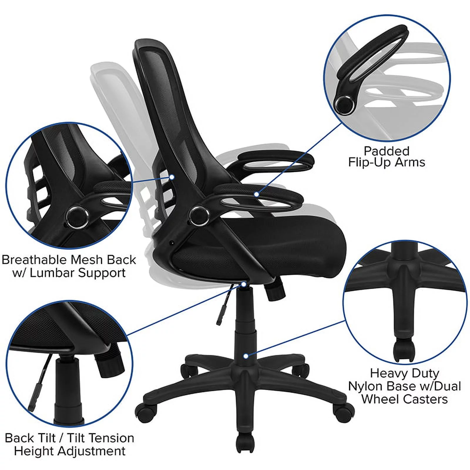 Flash Furniture High Back Black Mesh Ergonomic Swivel Office Chair with Black Frame and Flip-up Arms [HL-0016-1-BK-BK-GG]