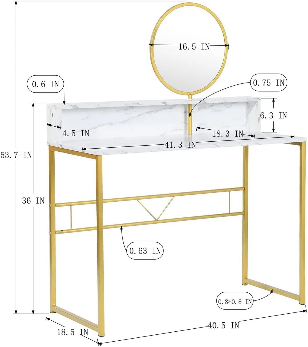 Homylin 41-inch Vanity Desk with Removable Circular Mirror Retro Simple Makeup Dressing Table Multifunctional Oval Dressing Desk Writing Desk for Bedroom Studio,white