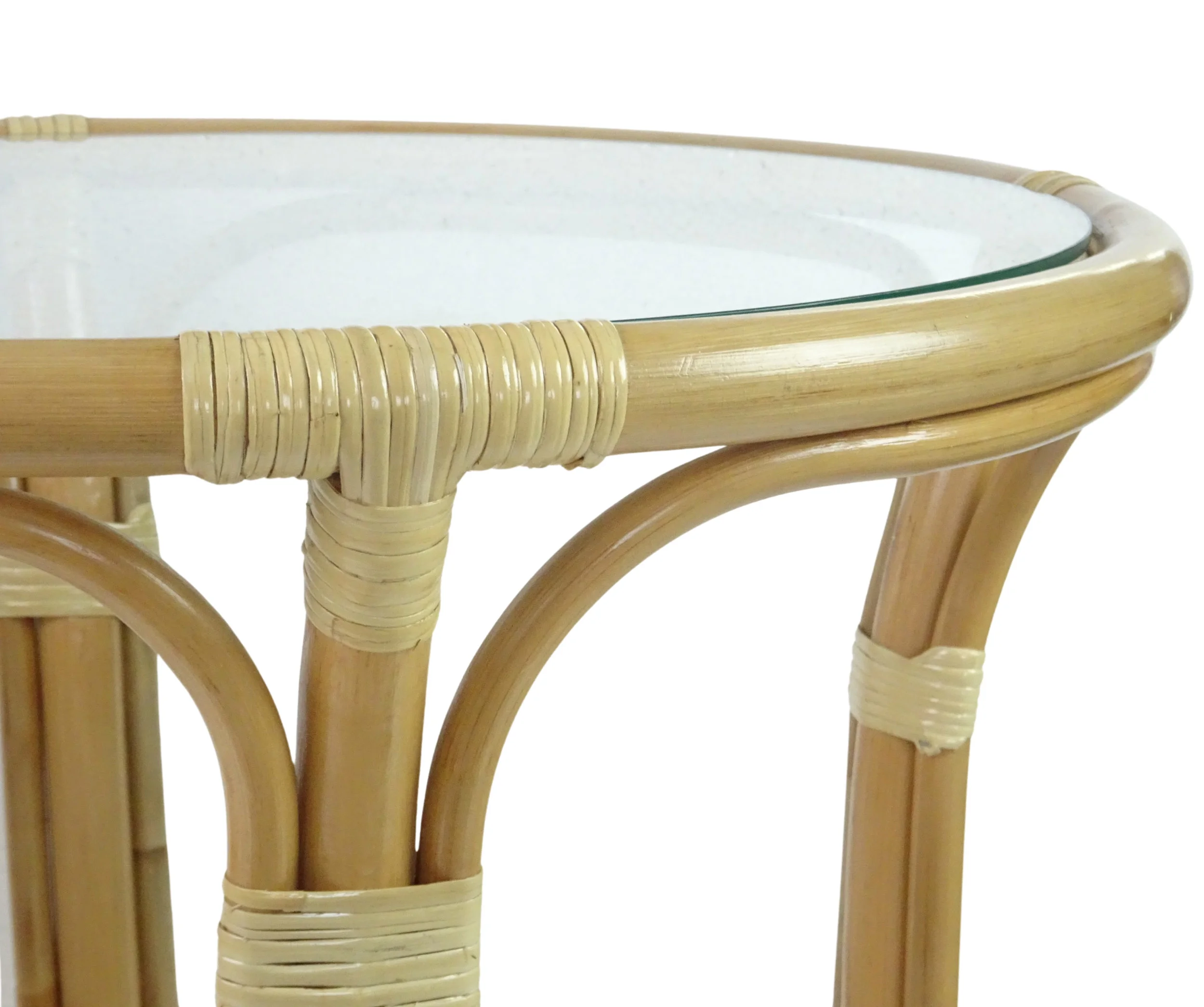 Pelangi Coffee Round Table Natural Rattan Wicker with Glass Top Handmade, Natural