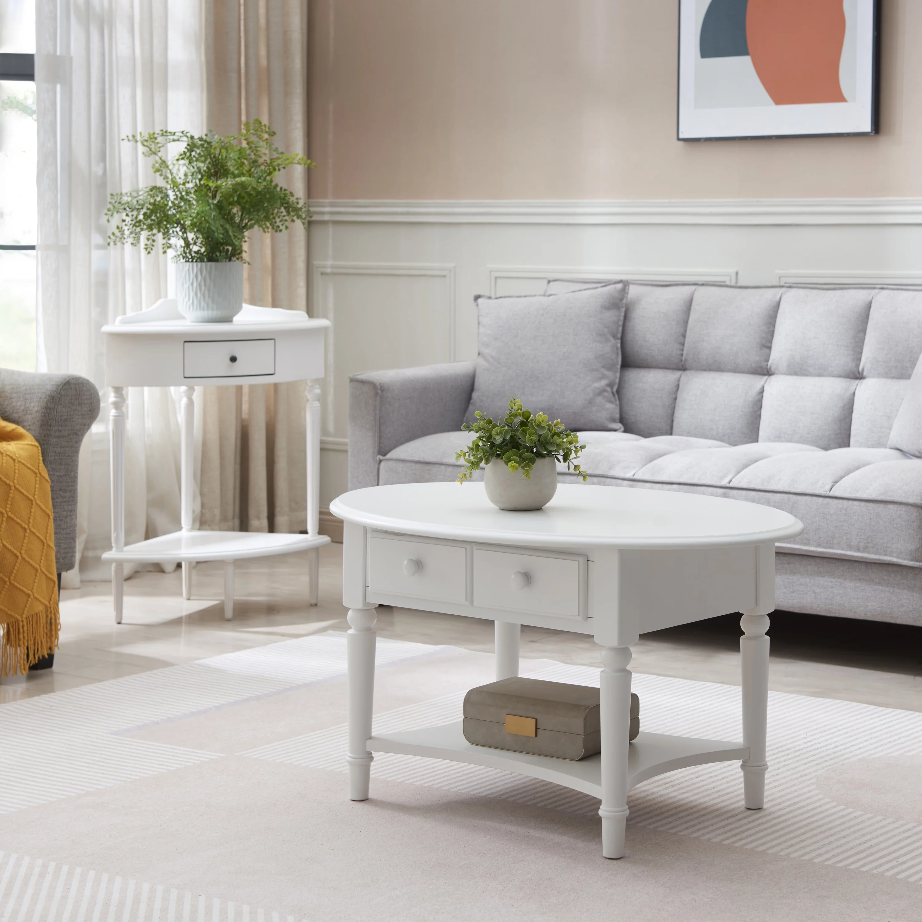 Coastal Oval Coffee Table in Orchid White