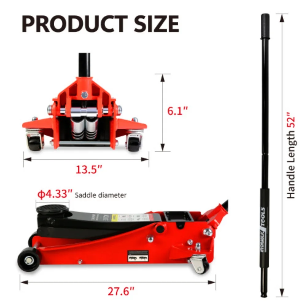 3t Low Profile Jack, Red and Black, Ultra Low Floor Jack with Dual Pistons Quick Lift Pump, Car Jack Hydraulic AutoLifts for Home Garage  Black+Red + Steel + 3T Dual pump + Lifting range 3.3