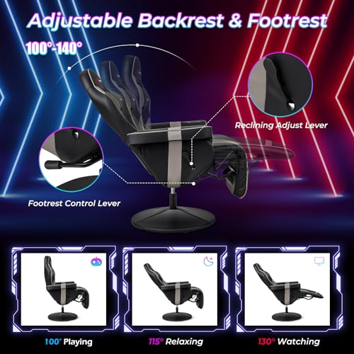 Gaming Recliner Adjustable Massage Gaming Chair with Cup Holder Footrest Ergonomic Single Sofa Living Room Home Theater Seating with Side Pouch, Blue