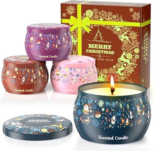 THAUSDAS Scented Candles Gift Set: 4 Pack 4.4 oz Aromatherapy Christmas Candles for Home Scented - 120H Burning Stress Relief Gifts for Women, Birthday, Mother's Day