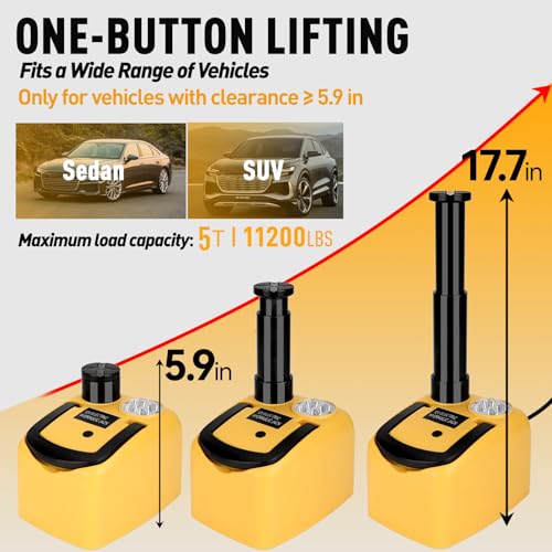 ROGTZ Electric Hydraulic Car Jack Kit 5 Ton 12V Ultra-Portable Auto Car Lift with 17.7 Inch Range for SUV Sedan Truck Repair Floor Jack for Tire Change with LED Lightweight for Easy Storage