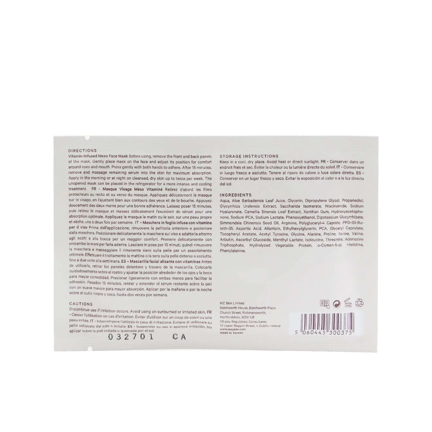 MZ Skin Vitamin-Infused Meso Face Mask  5x 12ml/0.41oz