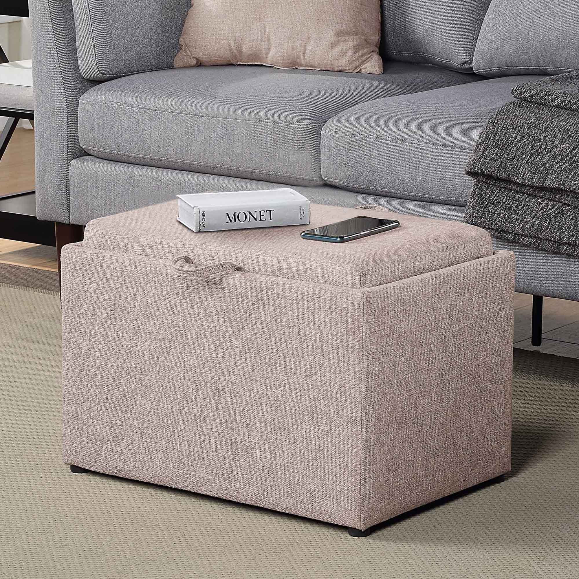 Convenience Concepts Designs4Comfort Accent Storage Ottoman with Reversible Tray, Tan Fabric