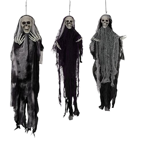 3PC Hanging Skeleton Ghost, one 4.6FT, Two 3FT, Halloween Hanging Decoration
