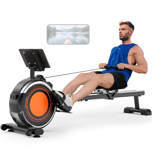 Dripex Rowing Machines for Home Use, Rowing Machine Magnetic Rower, Max 350 LBS, 16 Levels of Workout Resistance, Dual Slide Rail, Bluetooth App Compatible, LCD Monitor, Row Machine for Gym Exercise