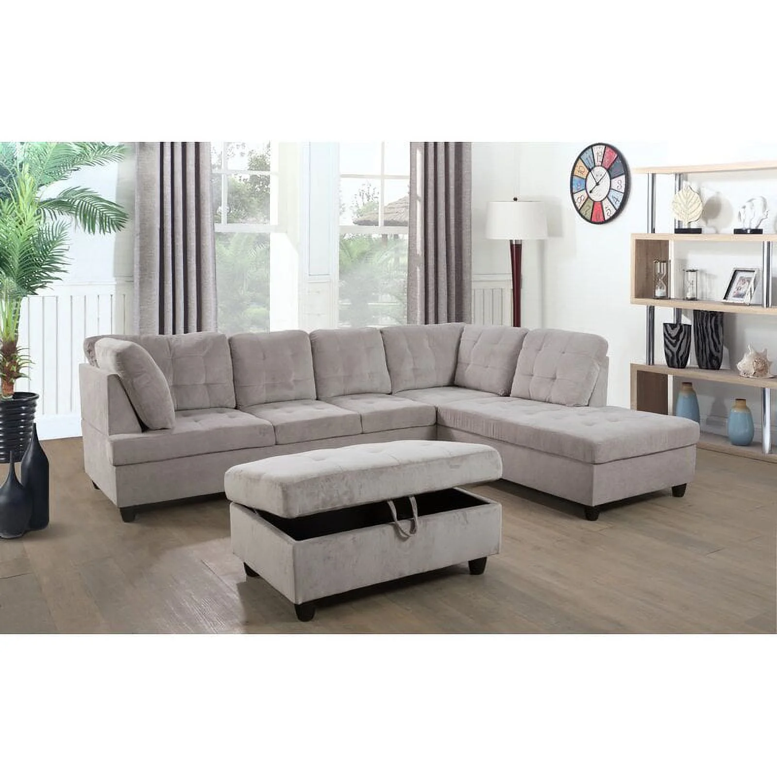PonLiving Furniture Gray Dubey Living Room Sectional with Ottoman / Orientation: Right hand facing