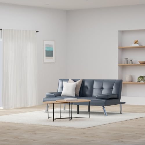 Best Choice Products Faux Leather Upholstered Modern Convertible Futon, Adjustable Folding Sofa Bed, Guest Bed w/Removable Armrests - Blue