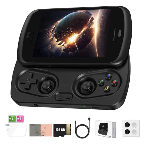 RG Slide Handheld Game Console RG Slide 4.7-inch LTPS In-Cell display 1280*960 Screen Retro Game Console 128G UFS2.2 Card Portable Arcade Video Gaming Console with Capacitive Joystick Black