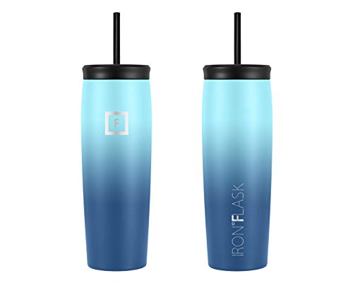 IRON °FLASK Nomad Tumbler - 2 Lids Straw/Flip, Vacuum Insulated Stainless Steel Bottle, Double Walled, Drinking Cup, Thermo Coffee Travel Mug, Water - Blue Waves, 16 Oz