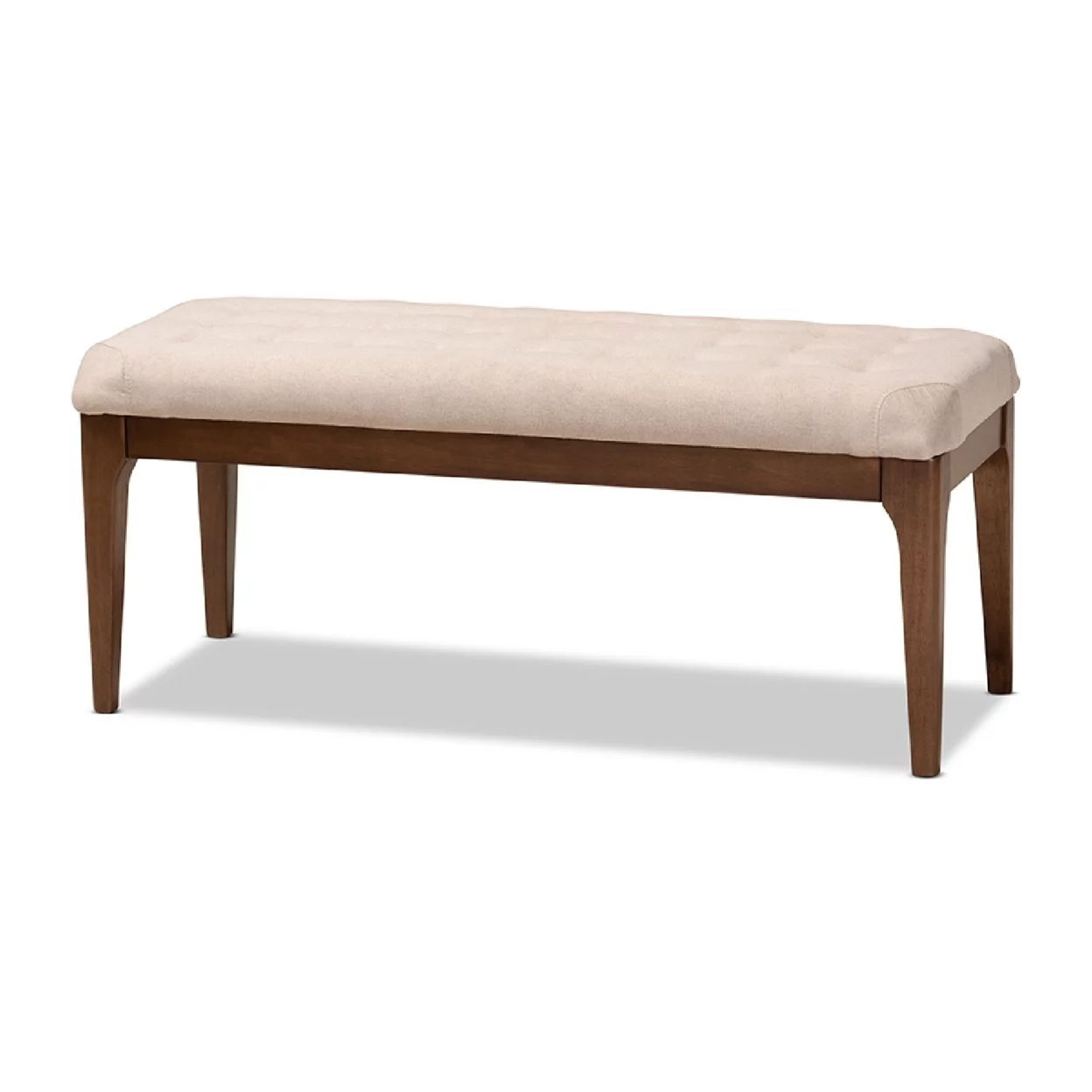 Baxton Studio Walsh Mid-Century Modern Beige Fabric Upholstered and Walnut Brown Finished Wood Dining Bench