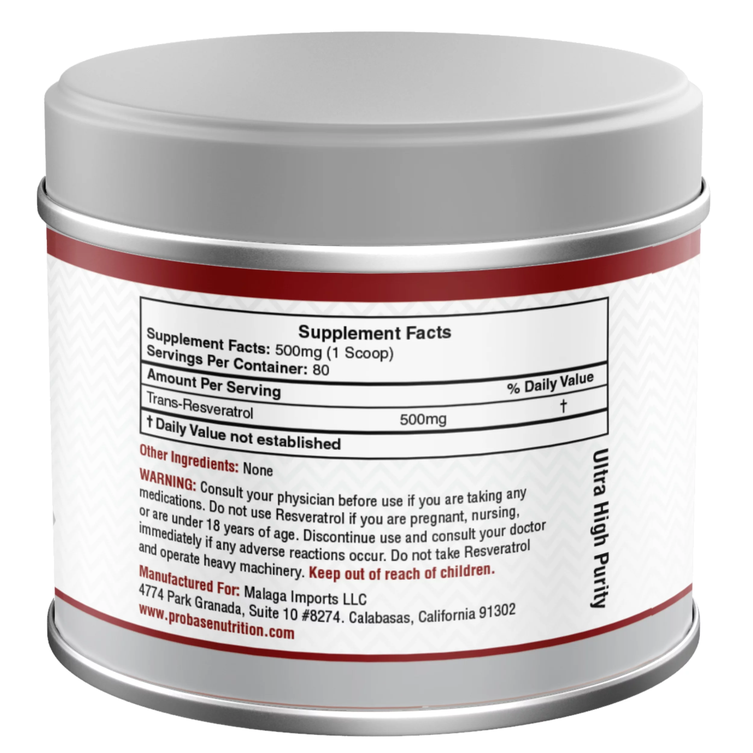 Probase Nutrition 99% Micronized Trans-Resveratrol Powder - 1000mg | Pure Pharmaceutical Grade Trans-Resveratrol Powder, 40g Jar, 40-Day Supply