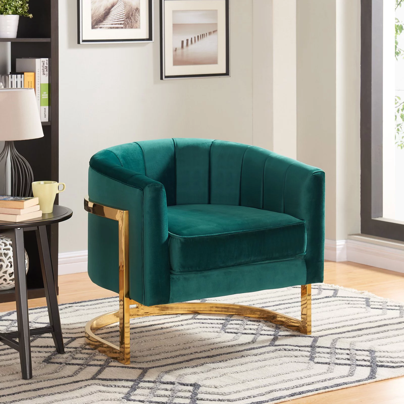 Meridian Furniture Carter Green Velvet Accent Chair with Stainless Steel Base