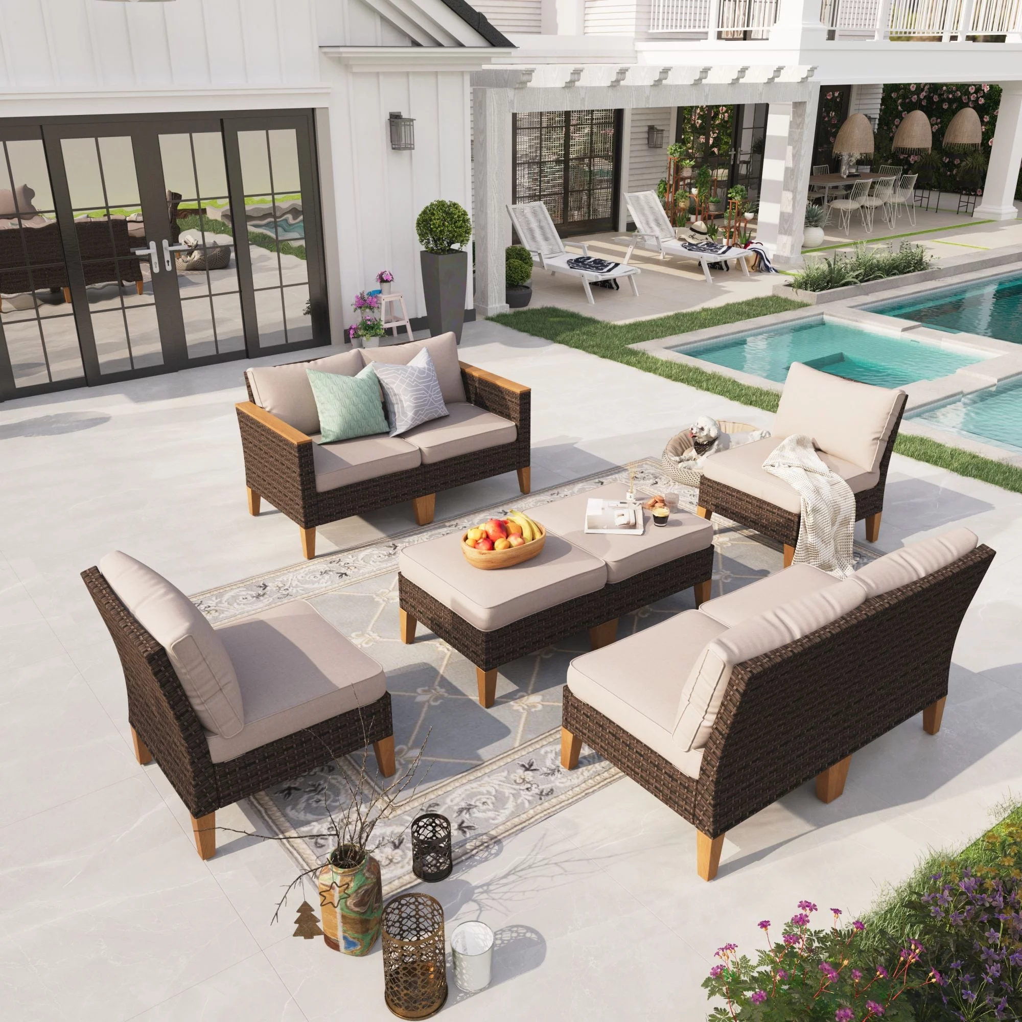 Sophia & William 8 Piece Outdoor Wicker Patio Conversation Sofa Set Outdoor Sectionals
