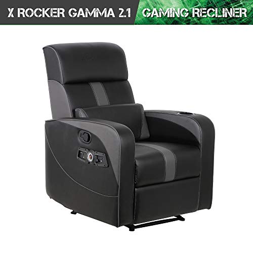 X Rocker Gamma Recliner Gaming Chair, 2.1 Bluetooth Audio System, Headrest Mounted Speakers, Built-in Footrest and Cupholder, 718001, 34.84