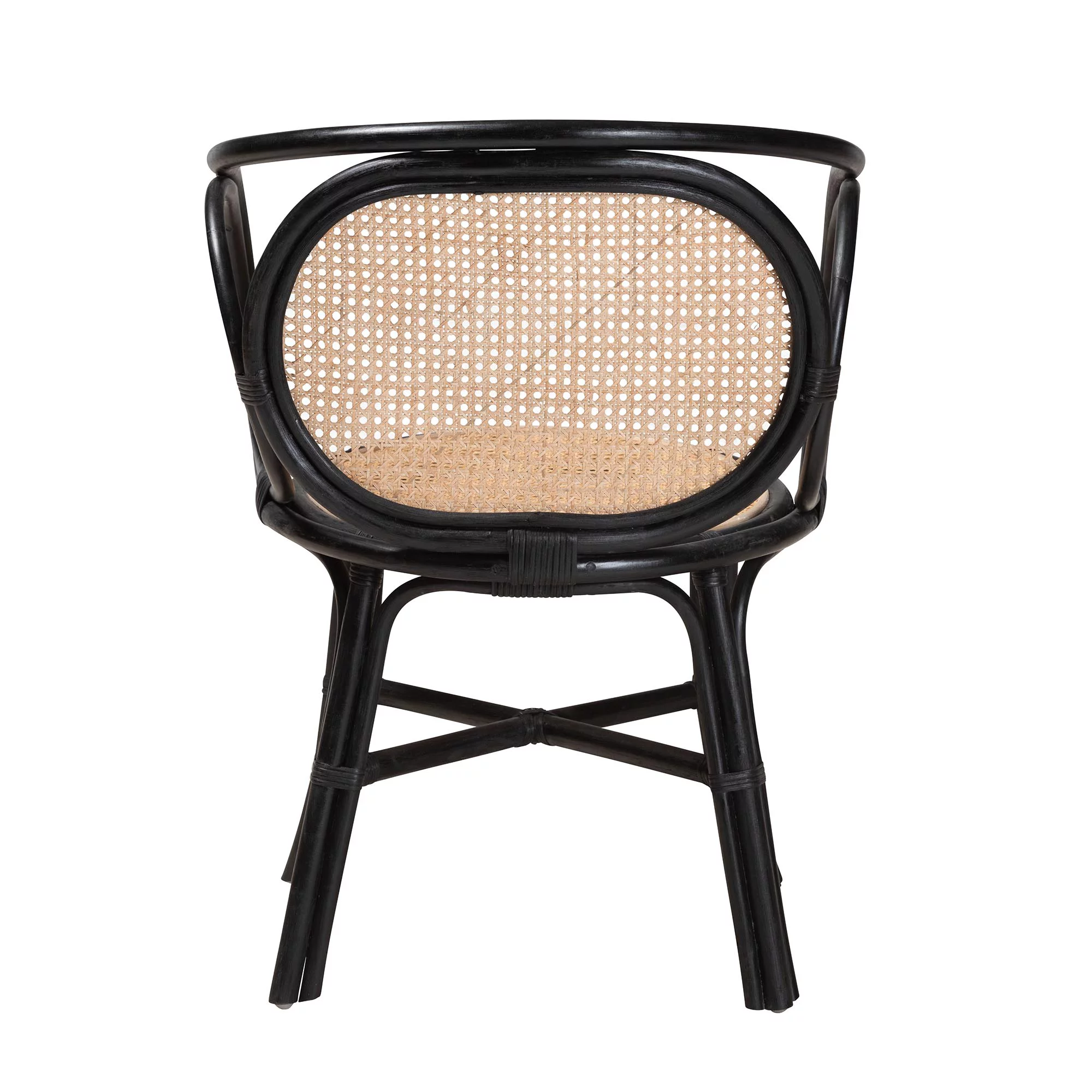 Baxton Studio Palesa Modern Bohemian Two-Tone Black and Natural Brown Rattan Dining Chair