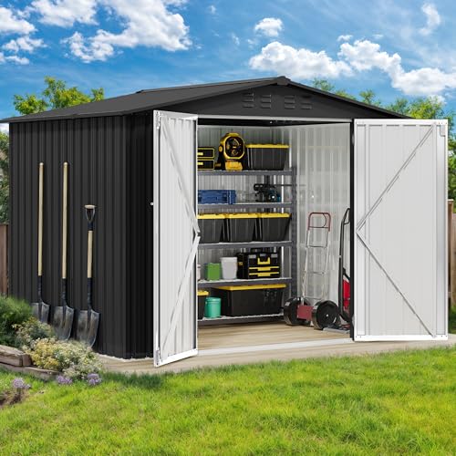 DWVO 6x4ft Storage Shed for Outdoors, Metal Sturdy Weatherproof Tool Locker with Secure Door and Ventilation for Equipment, Mowers, Bikes, Outdoor Spaces, Dark Gray