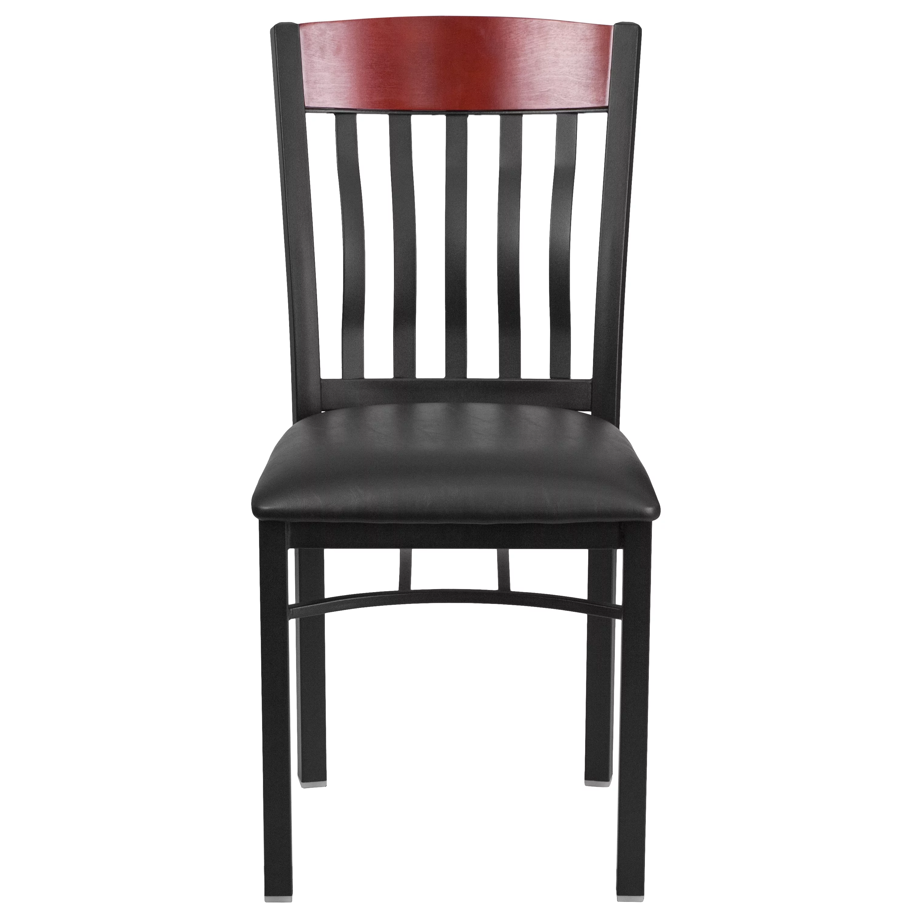 Emma + Oliver Vertical Back Black Metal/Mahogany Wood Dining Chair