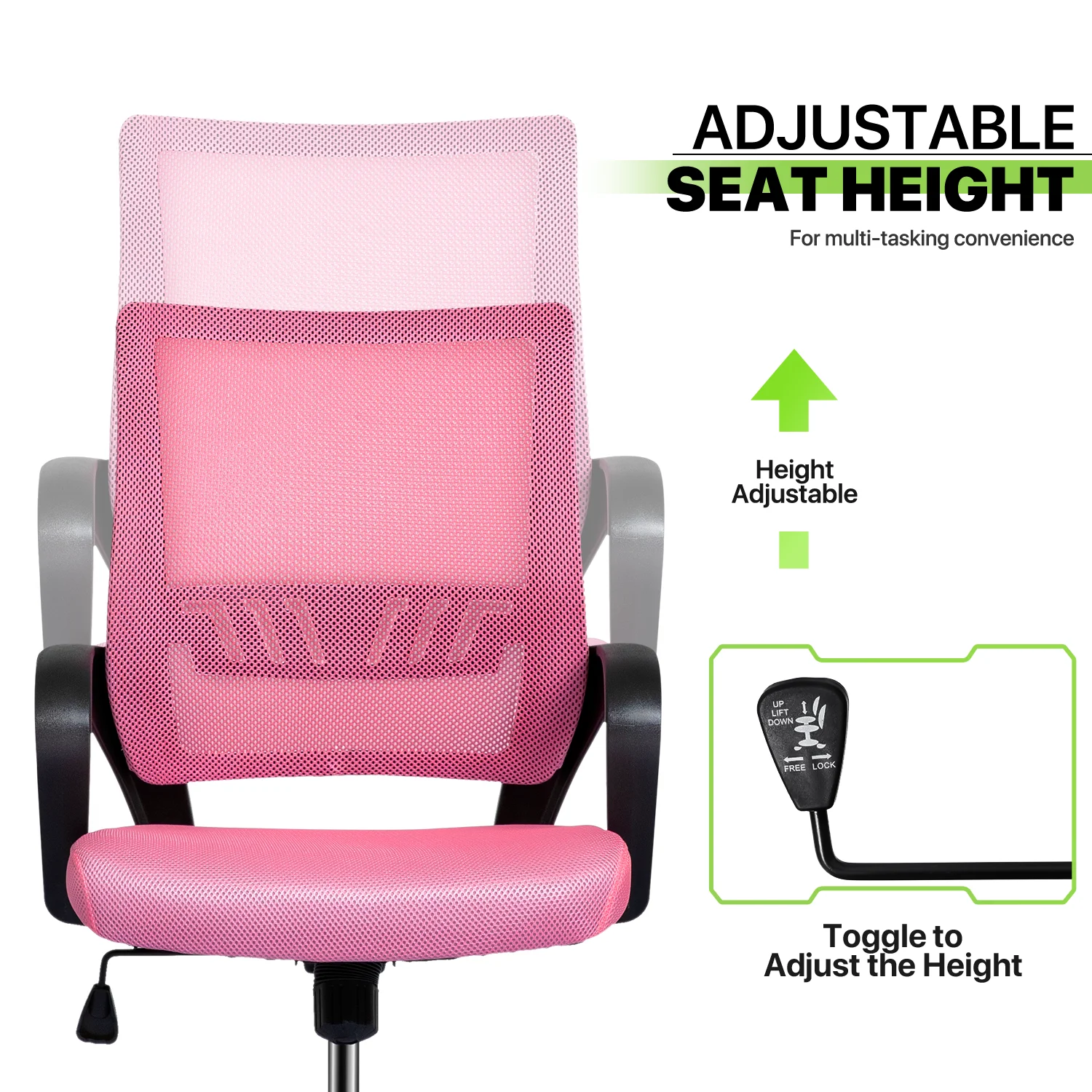 Magshion Adjustable Mid Back Computer Office Chair Mesh Swivel Desk Seat with Armrests, Pink