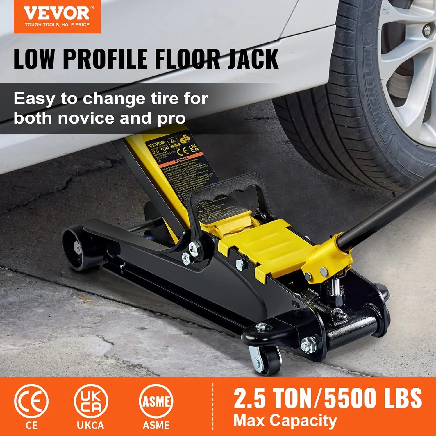 VEVOR Low Profile Floor Jack 2.5 Ton Heavy Steel Single Piston Hydraulic Pump