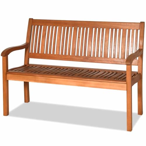 COSTWAY Wooden Bench Outdoor, Teak Bench with Curved Armrest & Backrest for Garden, Park & Porch, 25