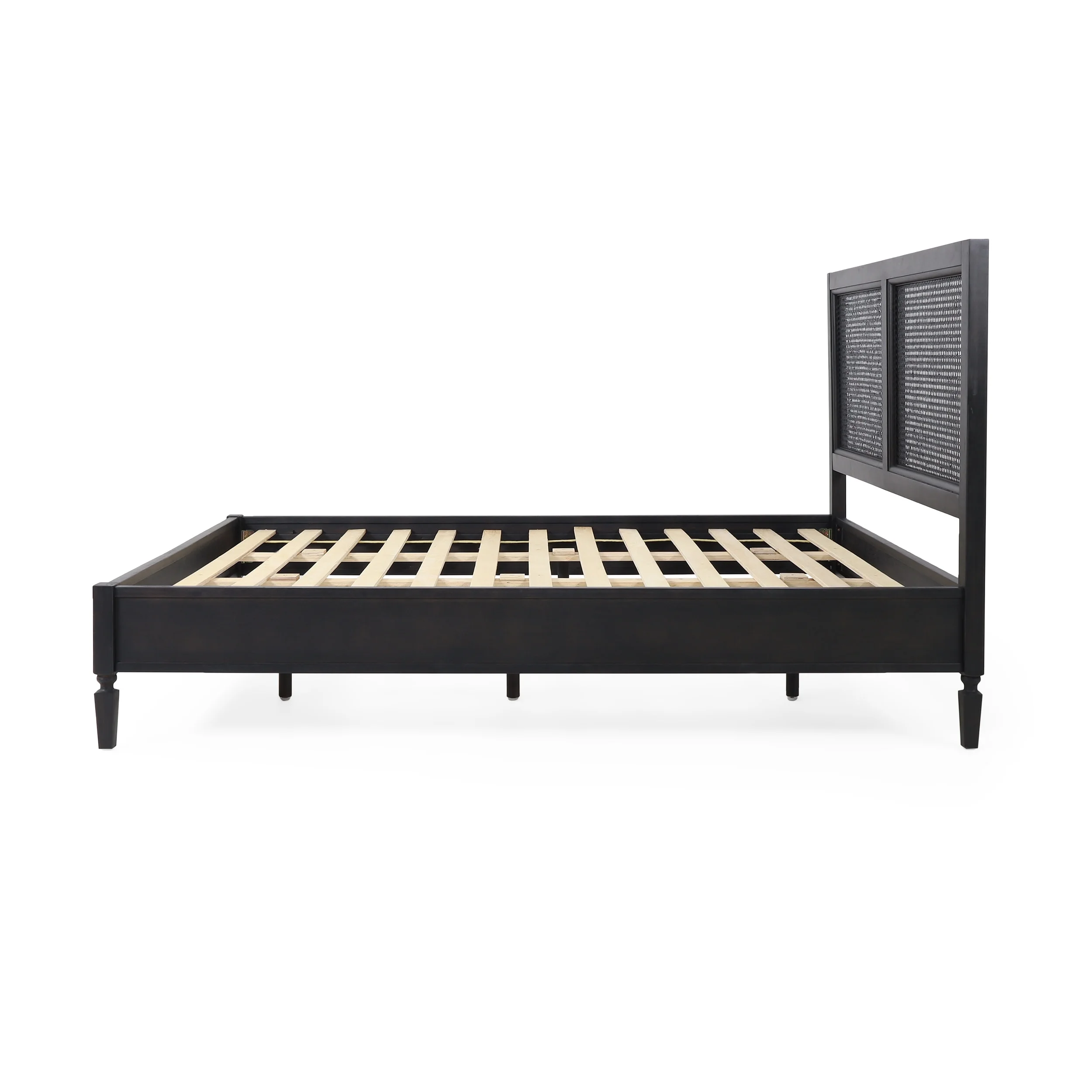 Noble House Pelon Acacia Wood and Rattan Queen Bed, Dark Gray