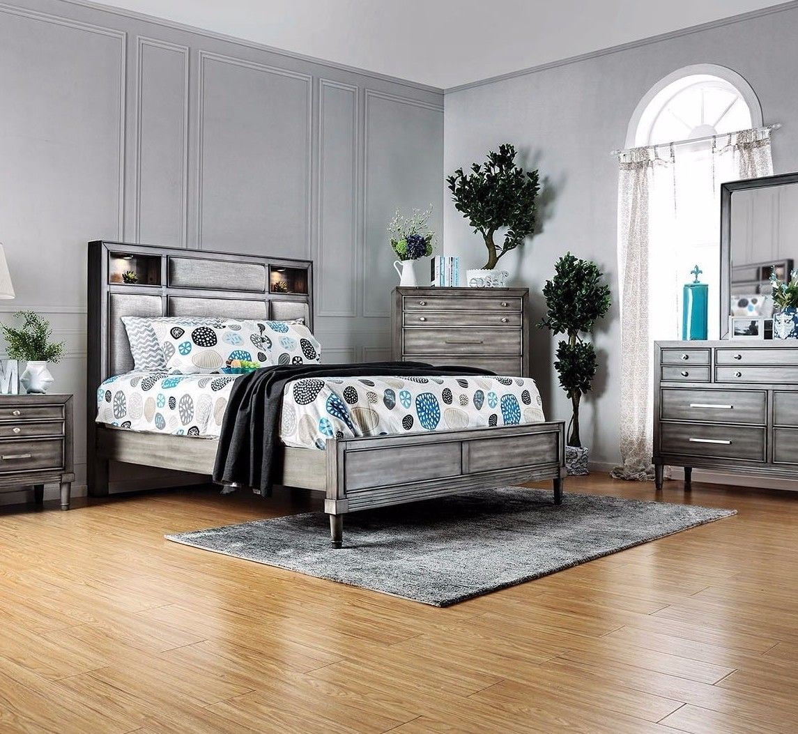 Transitional Style 1pc Eastern King Size Bed Gray Finish Bedroom Furniture