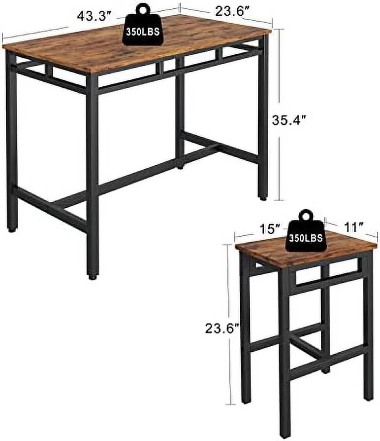 NLIBOOMLife 5 Piece Dining Room Table and Chairs Set Industrial Style Metal and Wood Table and Four Chairs Modern Rectangular Kitchen Table  Set Breakfast Nook for Small Space Rustic Brow