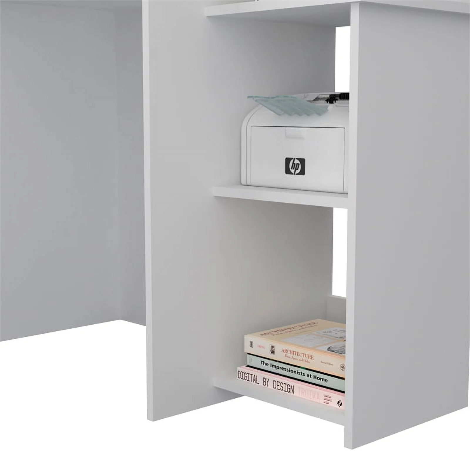 UrbanPro Modern Engineered Wood Desk with  Attached Cabinet in White