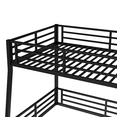 Heavy Duty Bunk Bed Frame with Ladder, Twin XL Over Twin XL Bunk Beds with Safety Guardrails, Adults Bunk Beds with Noise-Reducing Rubber Stoppers, Easy Assemble, Black