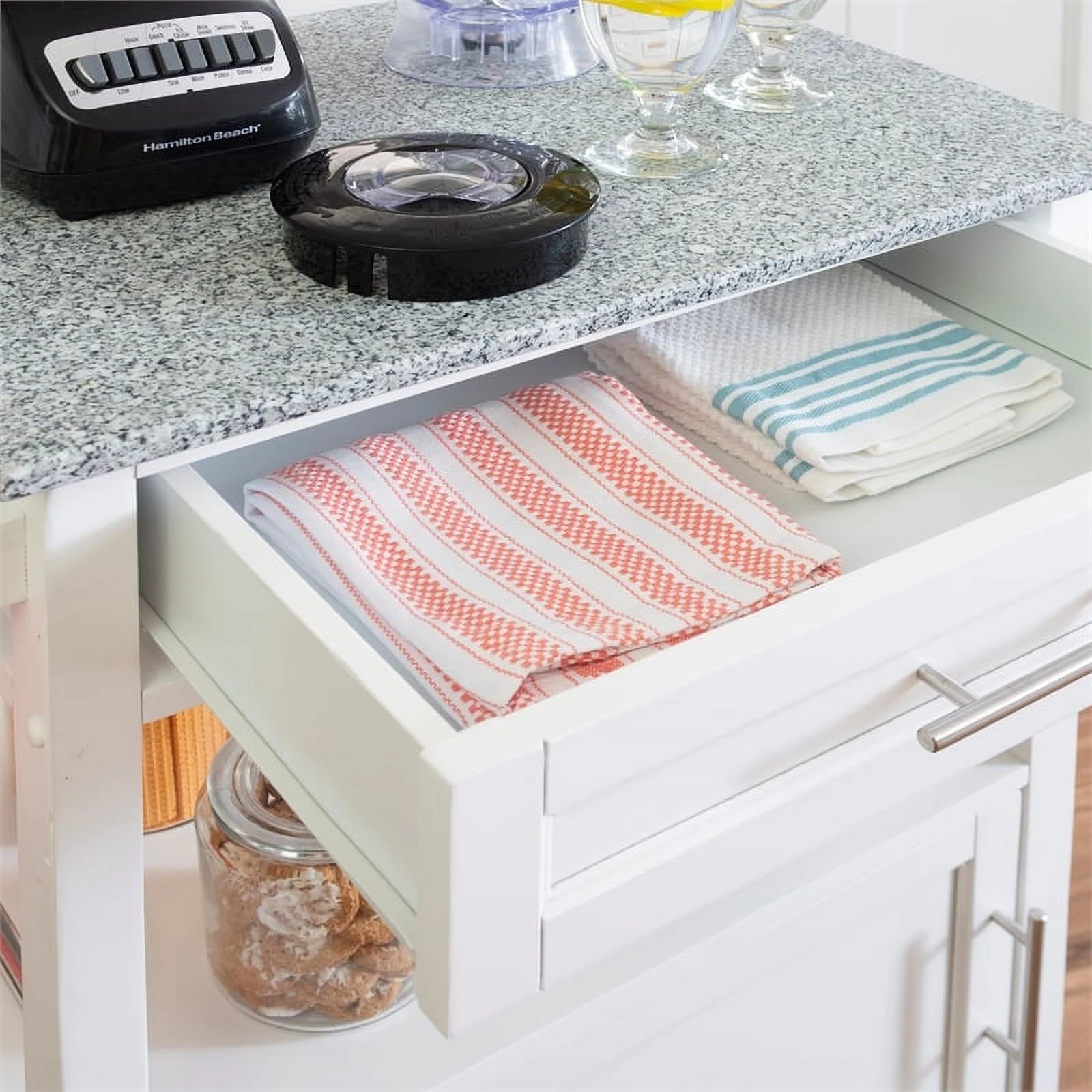 Riverbay Furniture Transitional Wood/Granite Top Kitchen Cart in Bright White