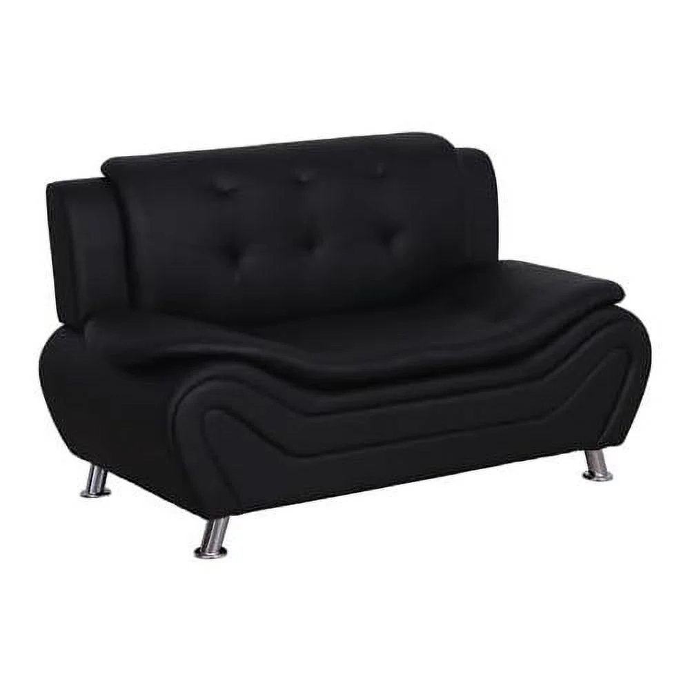 Faux Leather Living Room Loveseat In Black