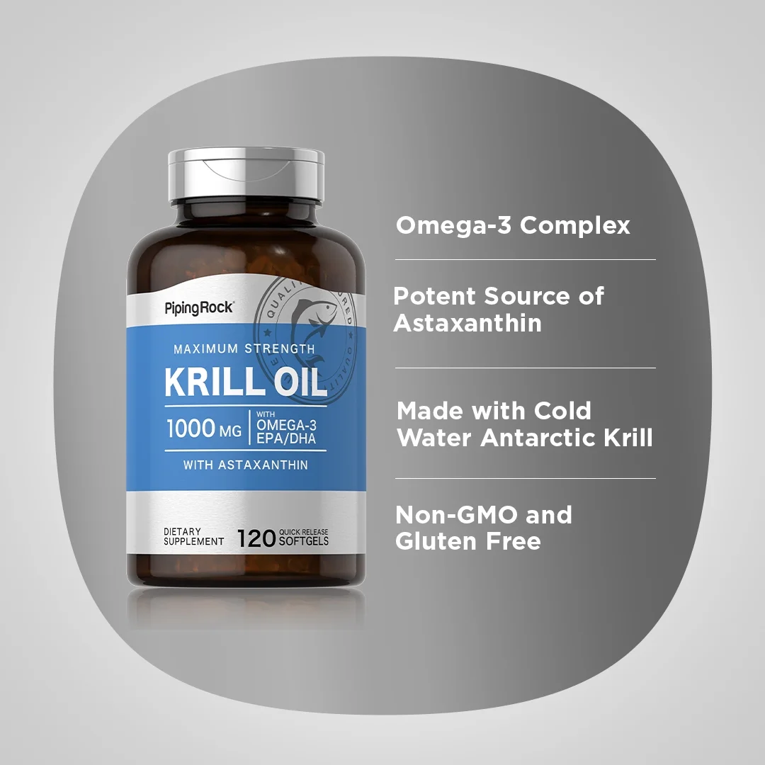 Krill Oil 1000mg | 120 Softgels | with Astaxanthin | by Piping Rock