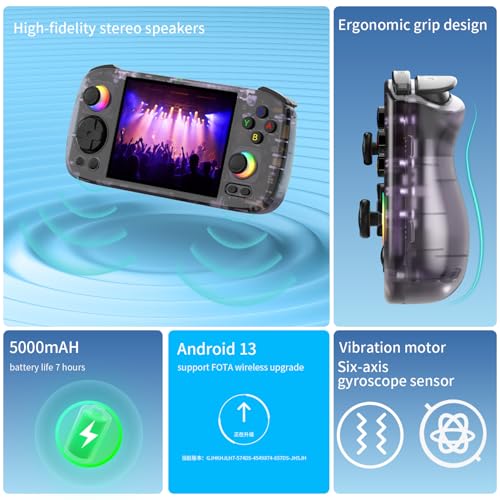 RG 406H Retro Handheld Game Console with 4-inch IPS Screen RGB Lighting Handheld Retro Gaming Console with Android 13 System and 128G TF Card 5000mAh Battery white