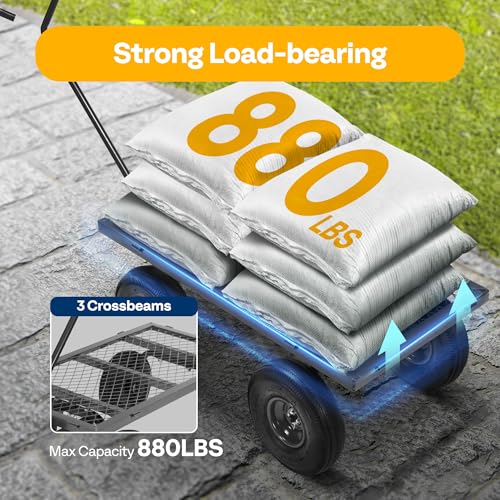 VIVOHOME Heavy Duty 880 Lbs Capacity Mesh Steel Garden Cart Folding Utility Wagon with Removable Sides and 4.10/3.50-4