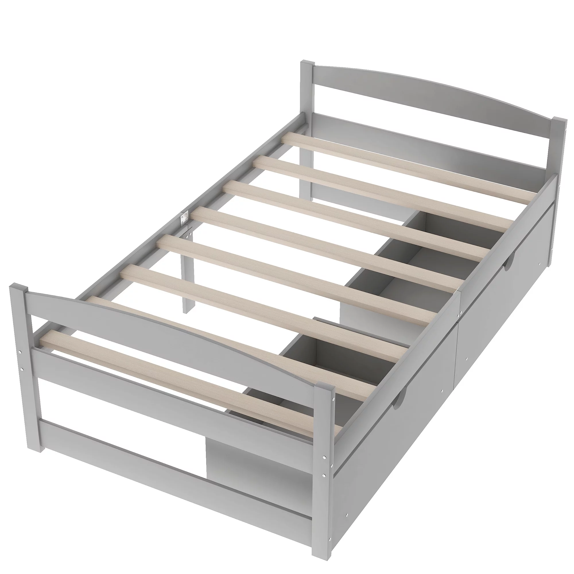 Leadzm Twin size platform bed, with two drawers, gray