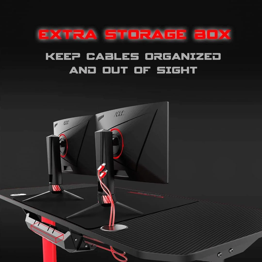 Waleaf Ergonomic Gaming Desk 55 Inch, T Shaped Office PC Computer Desk with Full Desk Mouse Pad, Gamer Tables with Gaming Handle Rack, Cup Holder Headphone Hook