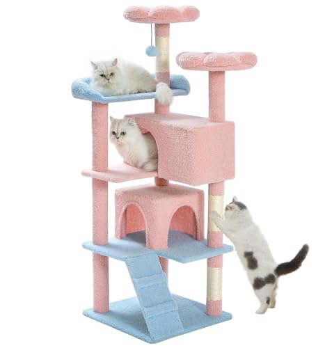 Made4Pets Cat Tree 54in Cat Tower for Indoor Cats Kitten Tree Multi-Level Cat Tree with 2 Condo Furniture Activity Center with Scratching Posts Funny Toys Kittens Pet Play House, Dark Grey