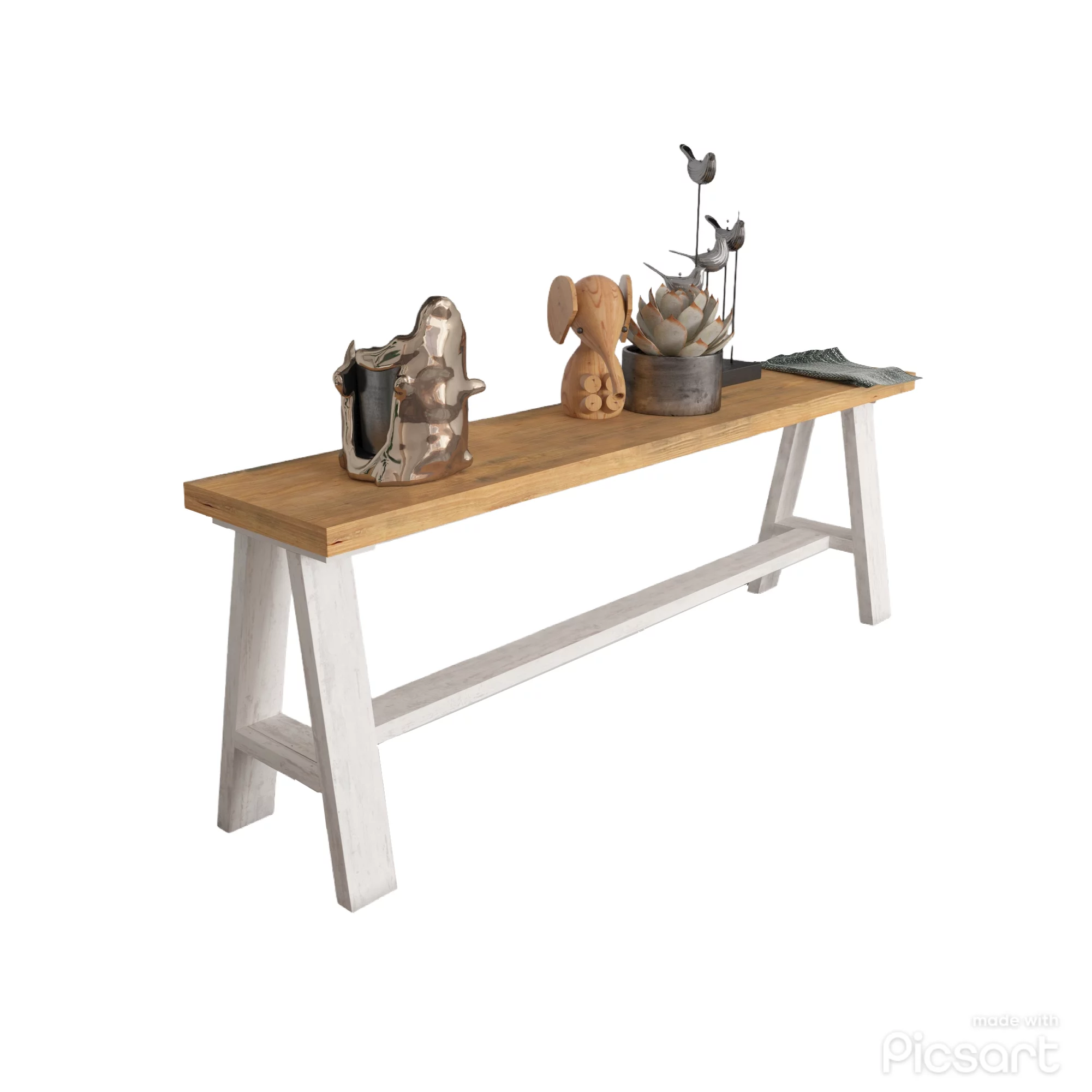 Woven Paths Simple Pine Wood Bench, Large Light Brown and White