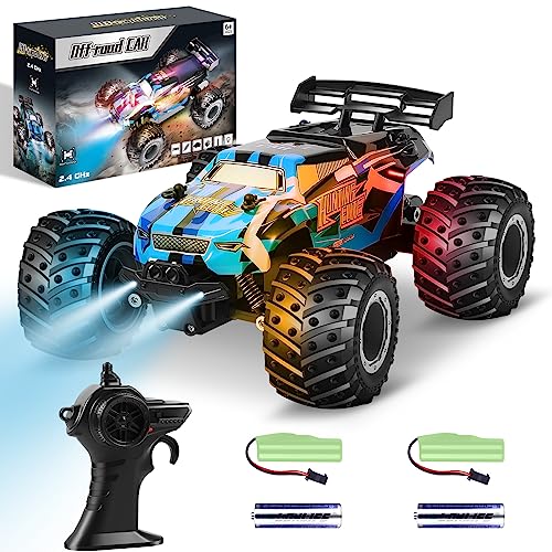 Remote Control Car, Remote Control Truck, 2.4Ghz All Terrain Off-Road Monster Truck, 20 KM/H Rc Cars with LED Bodylight and 2 Rechargeable Batteries Toys for Boys