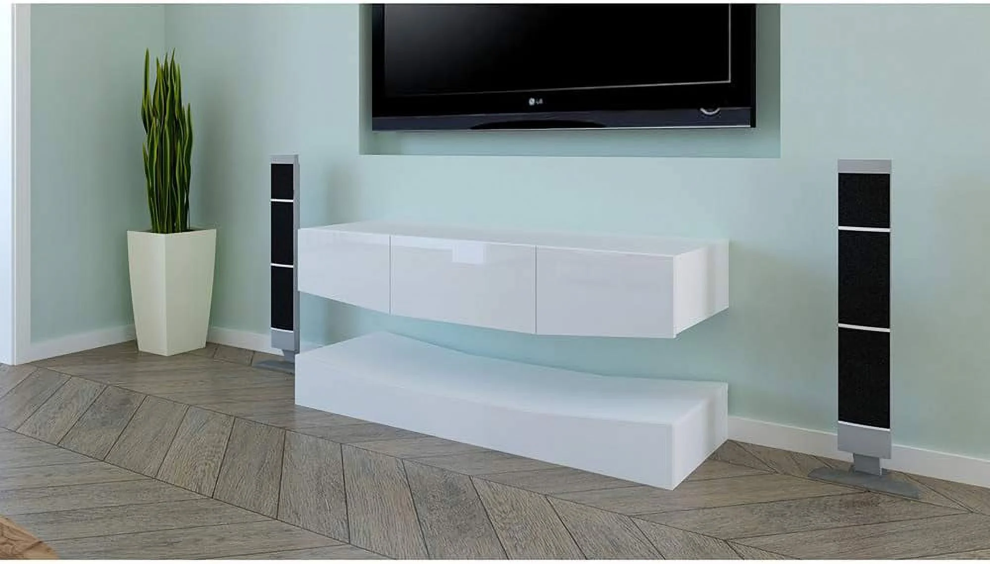 TJBOLIFE Modern TV Cabinet with RGB LED Light  High Gloss Television Stand Entertainment Center Console Table for Living Room  Floating Wall Mounted TV Console Cabinet with Two Separate S