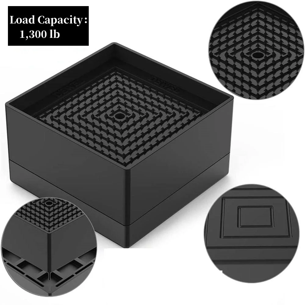 Bed Risers Heavy Duty Furniture Risers Square Stackable Black Polypropylene Plastic 0.11 lb