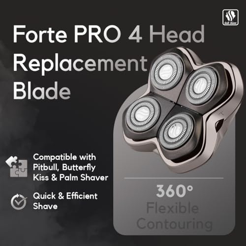 Skull Shaver Forte PRO 4 Head Replacement Blade - Shaver Blade for Wet & Dry Shaving - Rotary Heads Design - Japanese Stainless Steel - Compatible with Pitbull, Palm & Butterfly Kiss Shavers