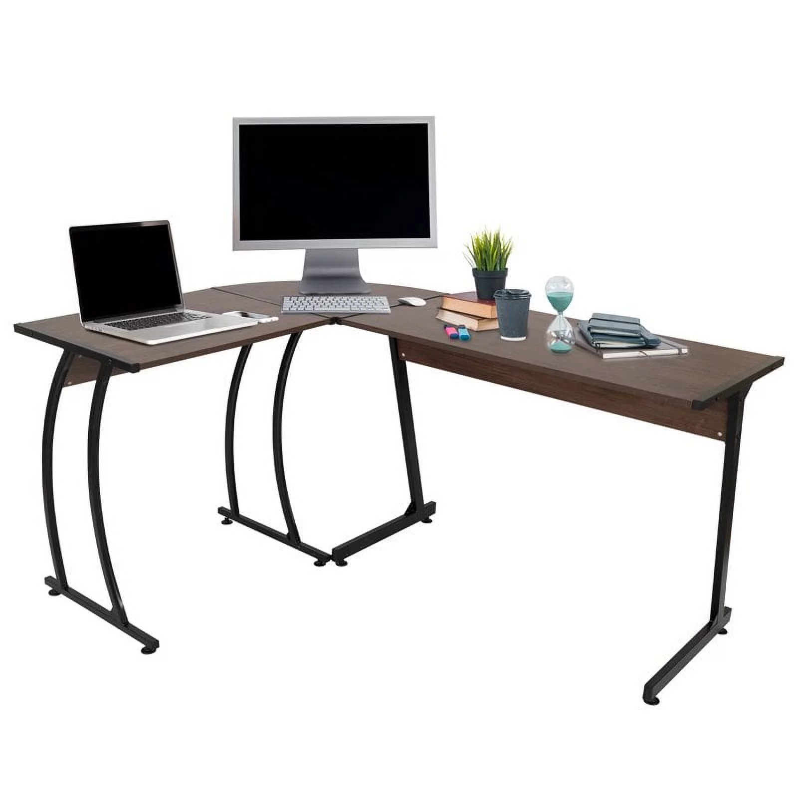 Living Essentials Ethan L-Shaped Corner Wood Top Computer Desk in Aged Oak